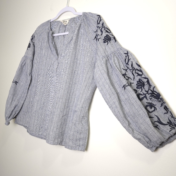 PPLA Clothing Socialite‎ Woven Boho Embroidered V neck Grey Blouse Top S - Picture 5 of 13